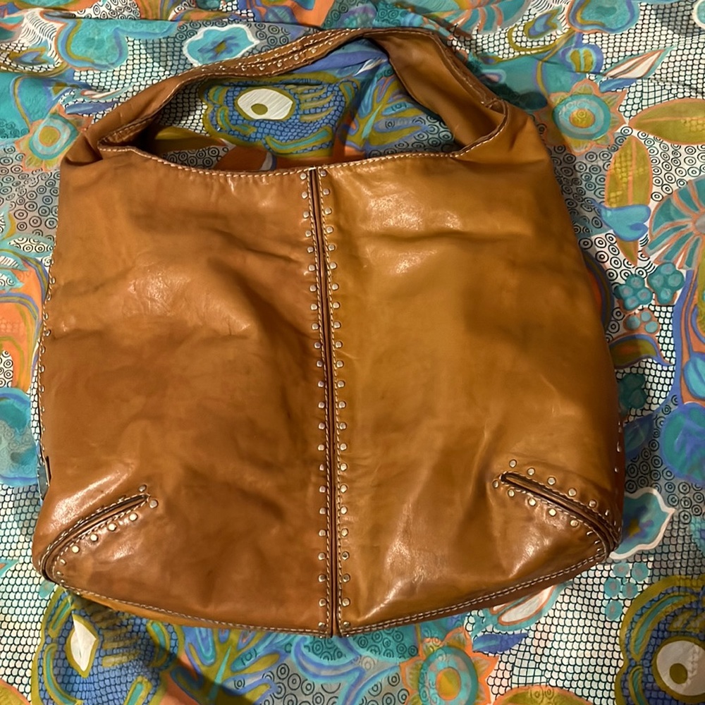 Vintage 1981 Michael Kors Leather Hobo Style Bag Accented With Silver Tone Studs